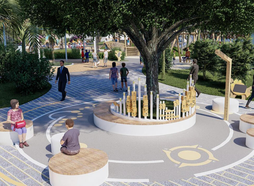 景觀協同[#]優化鋪裝、綠化、遮陽設計與游樂設施的結合。